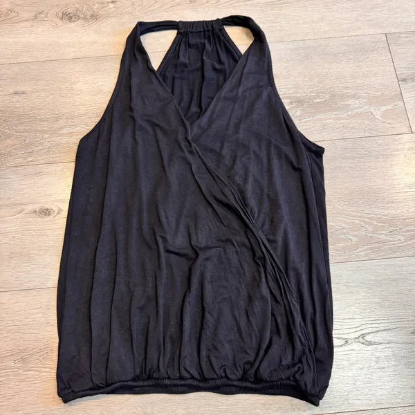 Fashion Black Sleeveless Wrap Neck‎ Ruched Hem Tank Top Womens Medium M - Image 2