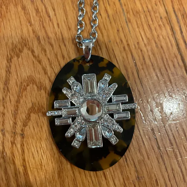 Lia Sophia Tortoiseshell Statement Pendant Necklace Art Starburst Rhinestone 34” - Image 3