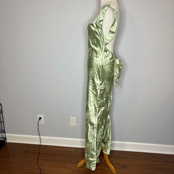 SHEIN - Green Floral Detailed Dress With Open Upper Back - Image 5
