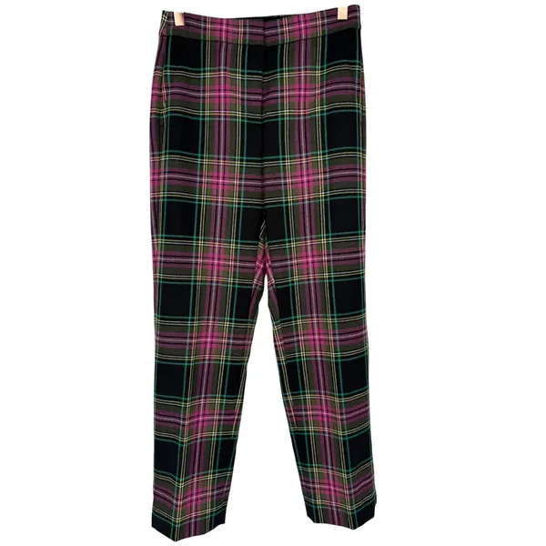 NWT J.Crew Kate Straight Leg Pants Pink Stewart‎ Tartan Plaid Wool Blend Size 0 - Image 5
