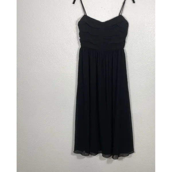 Aritzia Black Chiffon Midi Fit & Flare Dress Ruched Sweetheart Straps Size 8 - Image 4