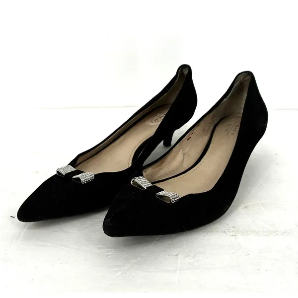 Coach Monroe Black Suede Kitten Heels Crystal Bow Pumps Women's Size 9 - Image 10