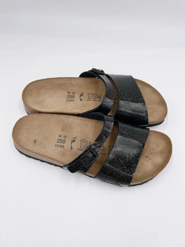 Birkenstock Birki's Double Strap Sandals Black Glitter Jelly Women's Size 8 - Image 2