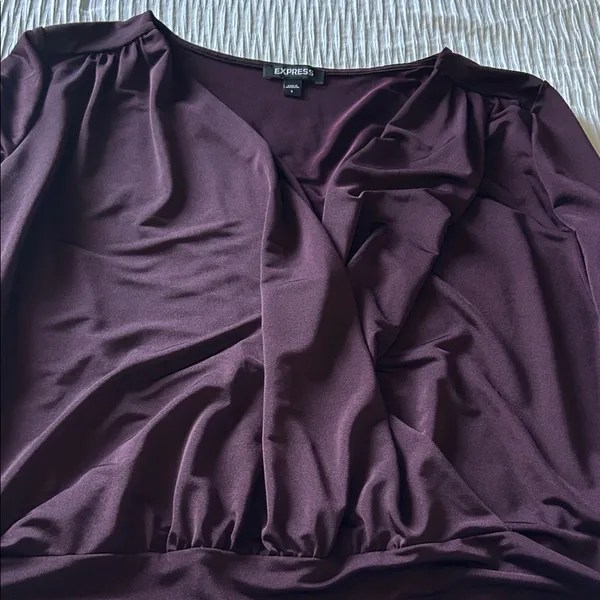 Express Deep Purple Wrap Bodysuit - Image 3