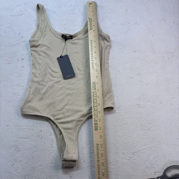Shinestar Ribbed Tank Bodysuit Beige Nude Sleeveless Stretch Rayon Size Small - Image 11