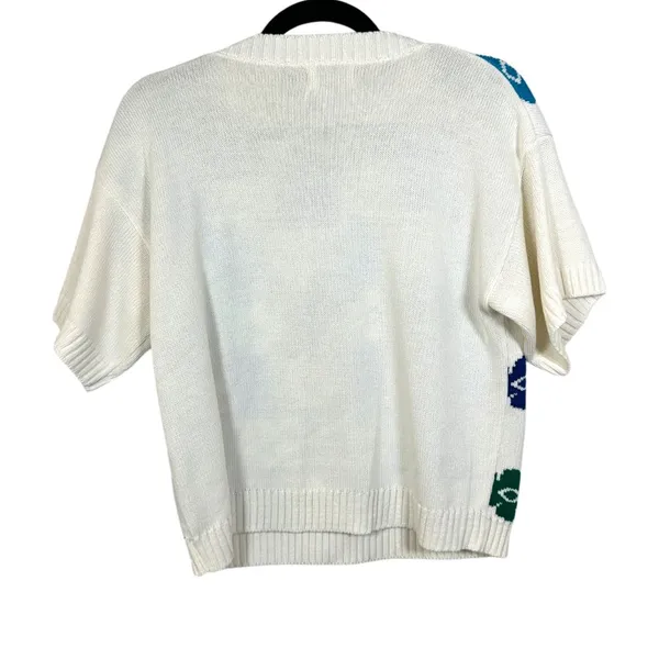 Cristin Stevens Vintage Floral Daisy Short Sleeve Knit Blouse Size Medium - Image 5