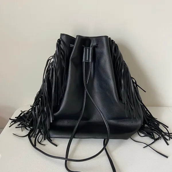 NEW Victoria’s Secret‎ faux leather black fringe tassel backpack purse bag - Image 4