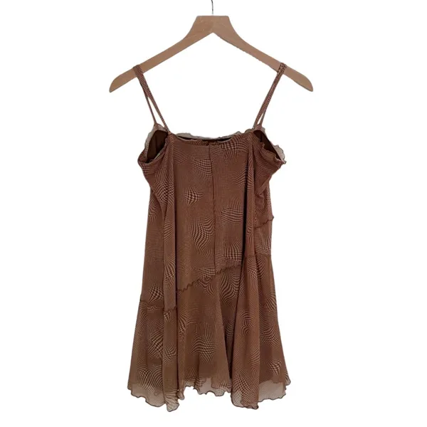 Urban Outfitters Moxie Mesh Mini Slip Dress Brown Swirl Optical Illusion Small - Image 6