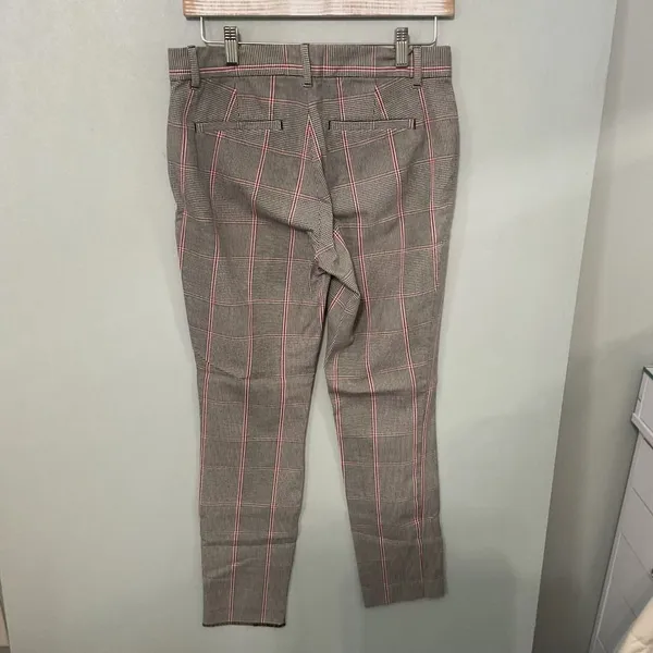 Gap Womens Pants Signature Skinny Ankle Glen Plaid Gray Red Size 4 - Image 3
