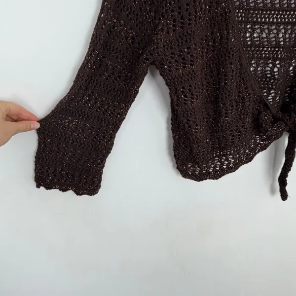 United States Sweaters Brown Shrug Shimmer Crochet Y2K Layering Fairy Size 18/20 - Image 3