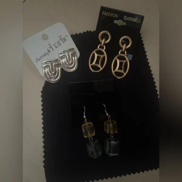 Charming Charlie Silver Earrings 1.5” long and Hanging gold earrings 2” long. - Image 3