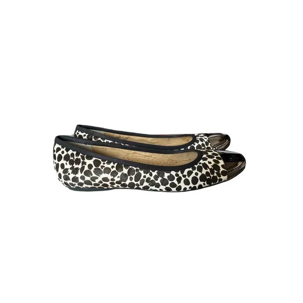 Neiman Marcus Metallic Toe Leopard Print Ballet Flats calf Hair size 8 flawed - Image 2