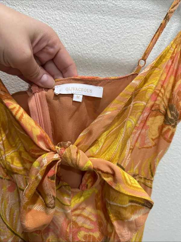 Olivaceous Yellow and Peach Floral Maxi Dress - Image 4