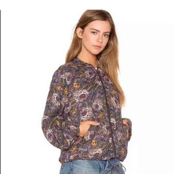 Free People Women’s Floral Bomber Jacket Size Small - Image 8