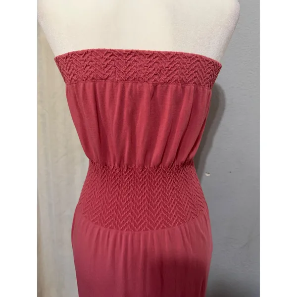 Lark + Grey Maxi Dress S/M Pink Strapless Smocked‎ Waist Rose Tube Summer Beach - Image 10
