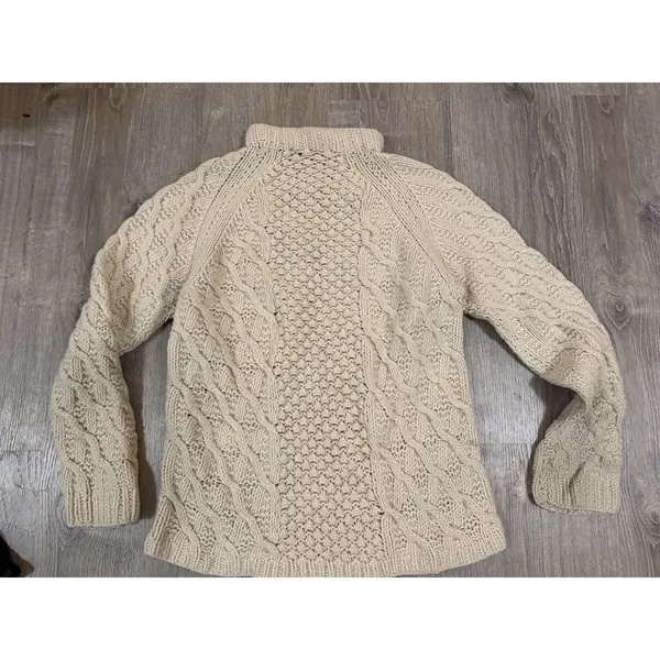Vtg Hand Knits Cable Sweater Cream Irish Wool Aran Fisherman M - Image 6