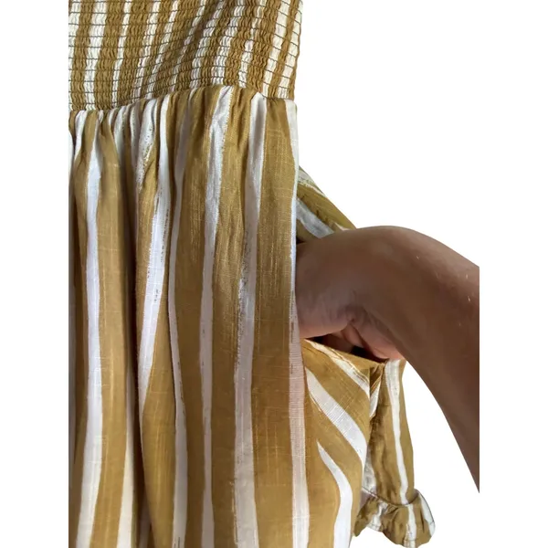 Anthropologie XS Smocked Mini Skirt Mustard Stripe Boho Beach Cover Up Pockets - Image 6