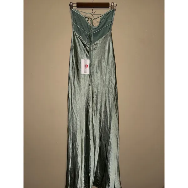 Saints & Secrets Sage Satin Cowl Neck Lace Up Maxi Dress L Wedding Event Date - Image 3