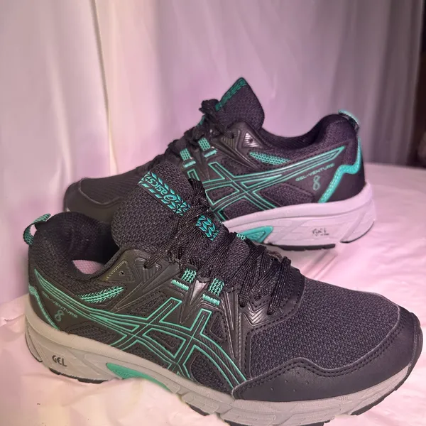 ASICS Gel-Venture 8 Black and Turquoise Trail Shoes - Image 2