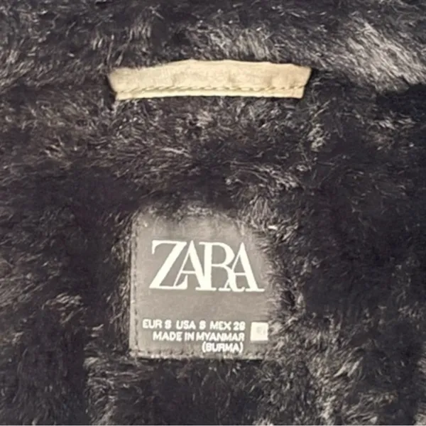 Zara Olive Green Down Puffer Coat Small Faux Fur‎ Hood - Image 5