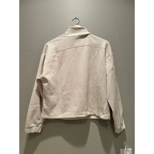 NWT Ododos Women's Ivory Modal Soft‎ Cinchable Sweatshirt Small Half Zip Pockets - Image 3