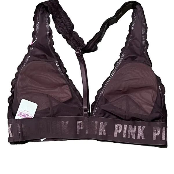 PINK Victoria's Secret XS Black Floral Lace Bralette Wireless T-Strap - Image 4