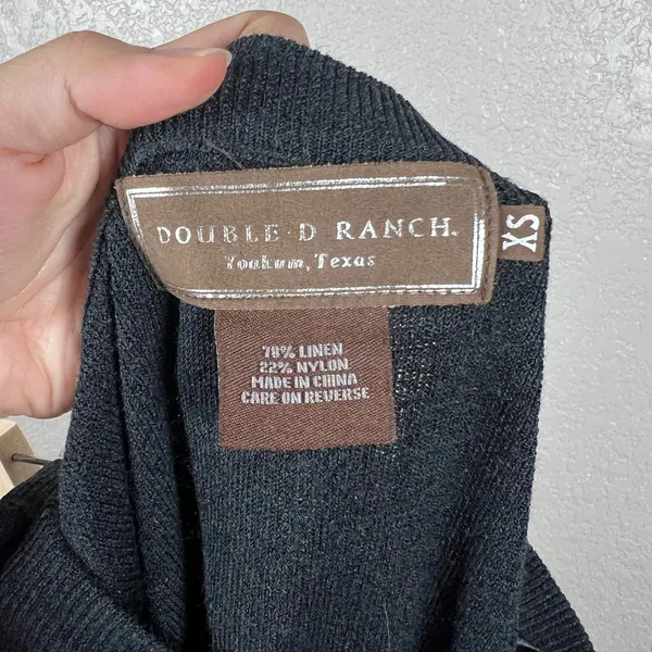 Double D Ranch Womens Embroidered Linen Maxi Skirt XS Black Floral Western Boho - Image 3