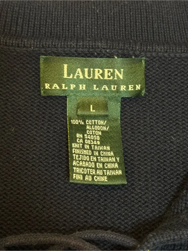 Lauren Ralph Lauren Lace Up Sweater L Navy Crest Cotton Knit Collared Preppy - Image 6