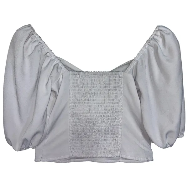 Abercrombie & Fitch White Sweetheart Smocked Puff Sleeve Crop Top Blouse Size XS - Image 3