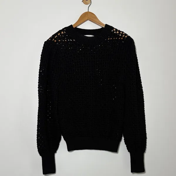Zara textured open‎ knit chunky sweater crewneck balloon sleeves black size M - Image 4