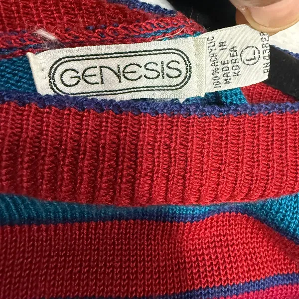 VTG Genesis S Striped Sweater Balloon Sleeve Ms Frizzle Art Teacher Colorful 80s - Image 6