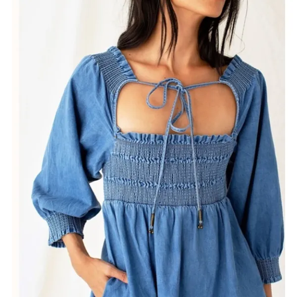 Free People This‎ is Everything Mini Smocked Balloon Sleeve Dress Size Small - Image 10