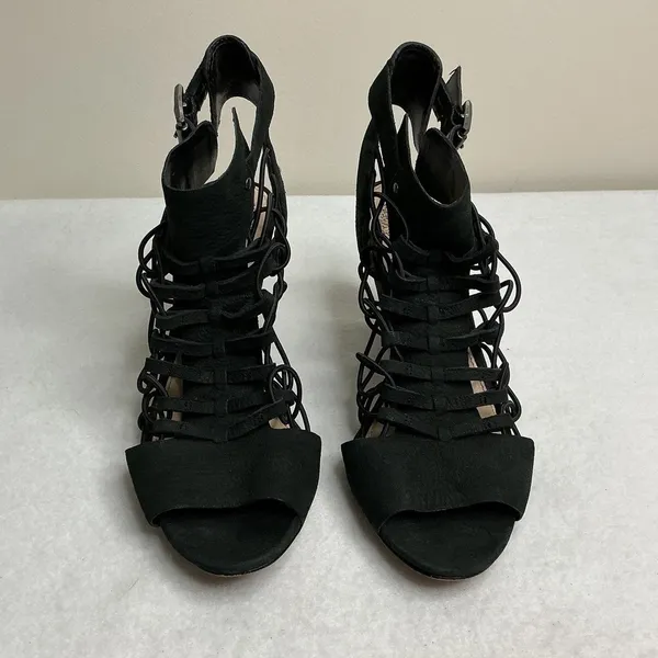 Vince Camuto Black Suede Cage Lace Up Block Heel Sandals Women - Image 2