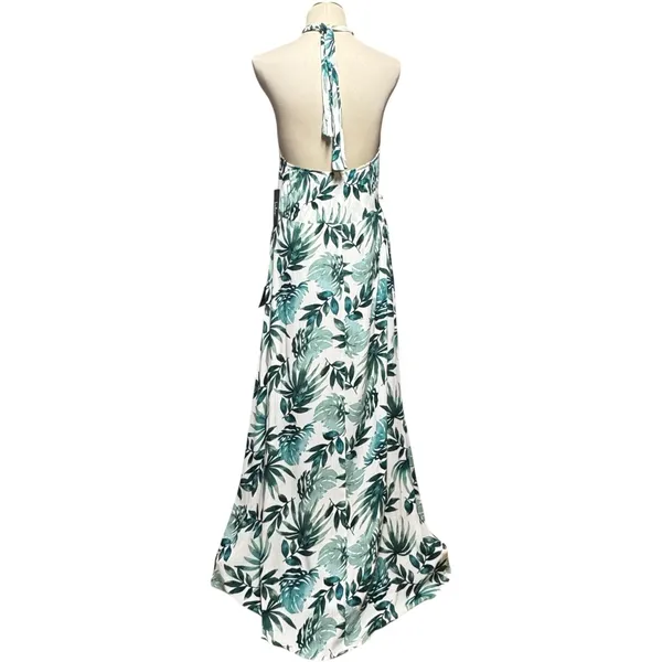 Lulus Marisha White Green Leaf Print Halter Wrap Dress Large - Image 4