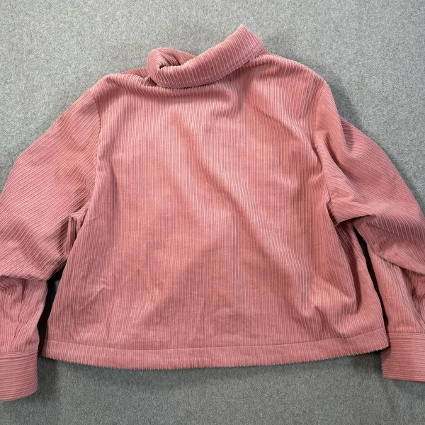 ZARA Women's Small Pink Corduroy Button Front Cropped Shacket Jacket Pockets - Image 9