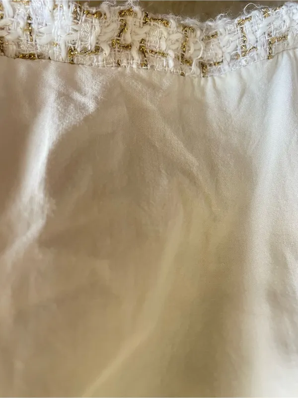 Reformation Jaine Mini Button Down Dress in Tweed Cream Metallic Gold US 4 - Image 7