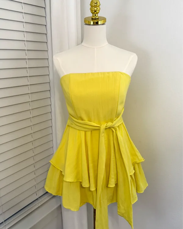 DO+BE Yellow Strapless Tiered Ruffle Mini Dress - Image 2