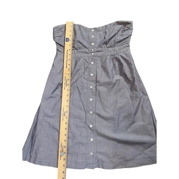 J.Crew Womens Strapless Chambray Cotton‎ Button Front Dress Blue Gray Size S - Image 4