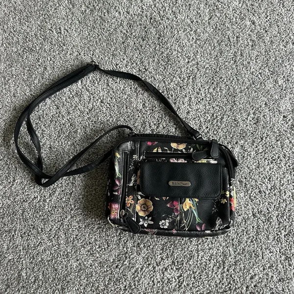 Beautiful Black Floral Print Multi Sac Crossbody Purse‎ Bag So Many Pockets! - Image 2