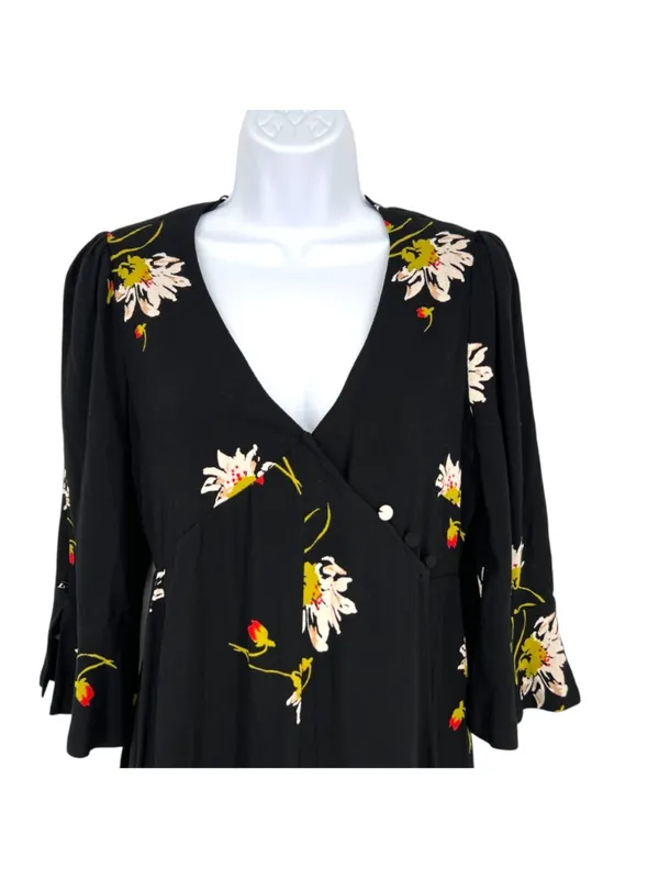 Free People Time On My Side Floral Wrap Mini Dress Black Whimsygoth Size XS - Image 2