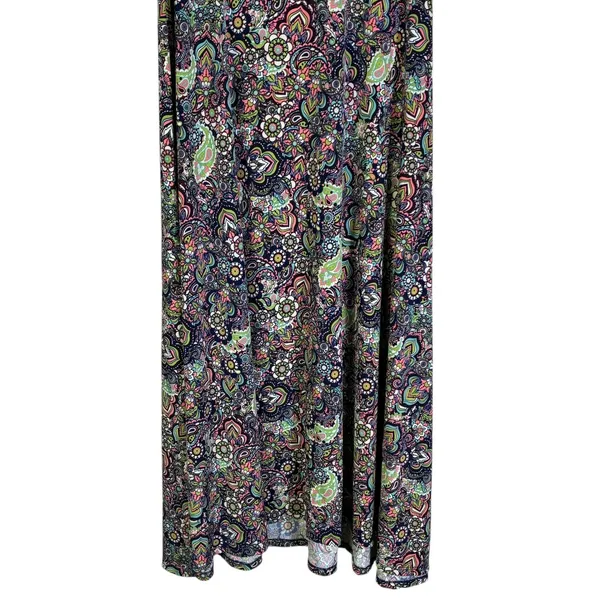 LuLaRoe Paisley Print Maxi Skirt Navy Blue Pink Green Boho Flounce Size XXS - Image 4