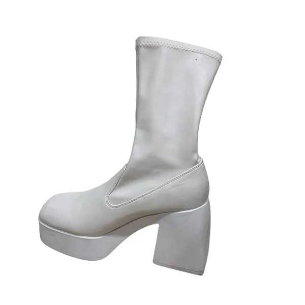 Windsor Smith White Stretch Sock‎ Platform Block Heel Boots Size 10 - Image 6