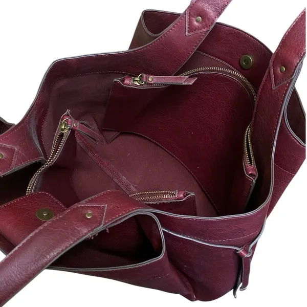 Women's Red Burgundy Faux Leather Vegan Shoulder Tote Bag Handbag Size OS - Image 4