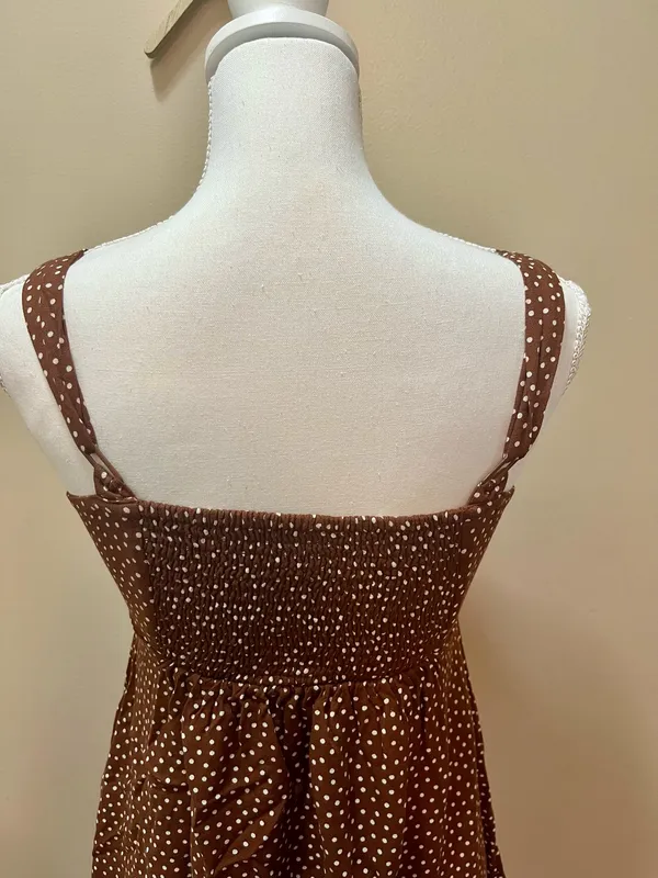 Old Navy Brown Polka Dot A Line Mini Dress Size XS - Image 5