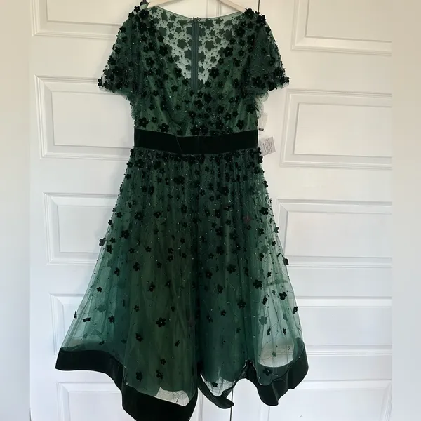 Mac Duggal Floral Embellished Butterfly Sleeve Velvet‎ Hem Midi Dress- NWT - Image 8