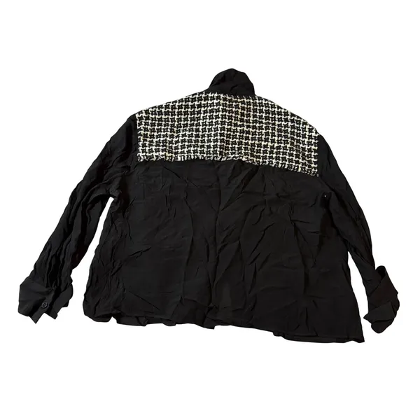 ZARA Black Sheer Blouse Black White Cream Tweed Pockets Button Up‎ Size Medium - Image 8