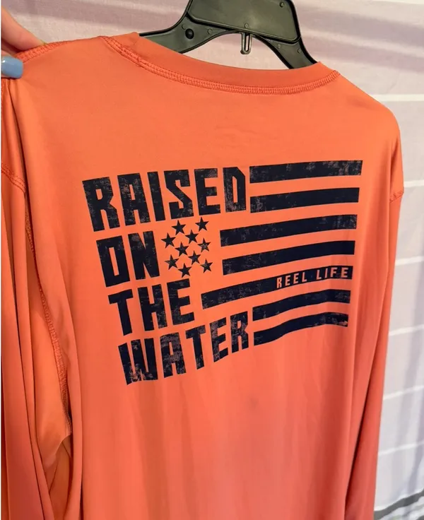 Reel Life “Raised on the Water” Long Sleeve Fishing Shirt | Coral | Size XXL - Image 3