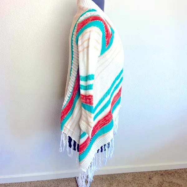 SAY WHAT? Bohemian Tribal Pattern Open Cardigan Sweater White, Large NWT - Image 2