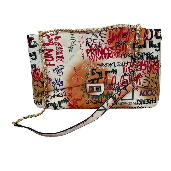 Graffiti Print‎ Quilted Shoulder Bag Women Large Multicolor Excellent Streetwear - Image 6