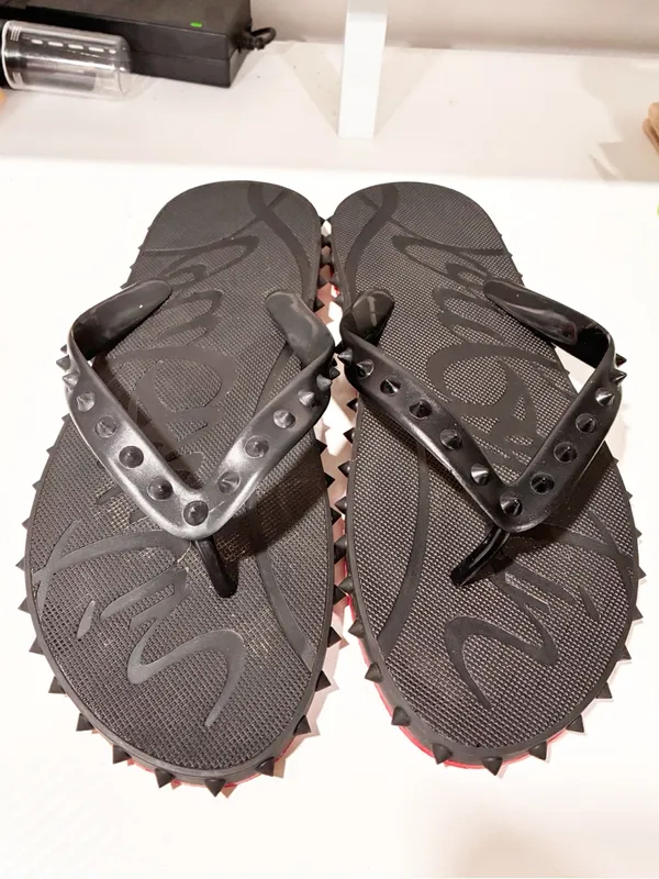 Christian Louboutin Super Loubi Rubber Flip Flop Women's Black Spike Red Bottom - Image 2